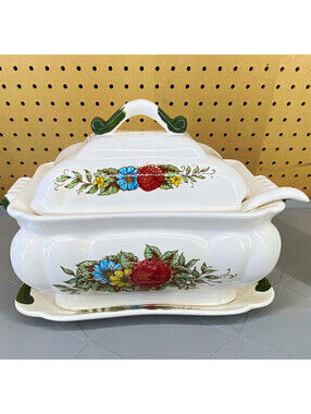 Vintage Tilso Japan Ceramic Soup Tureen Set Lid Ladle Underplate 4 Piece Set